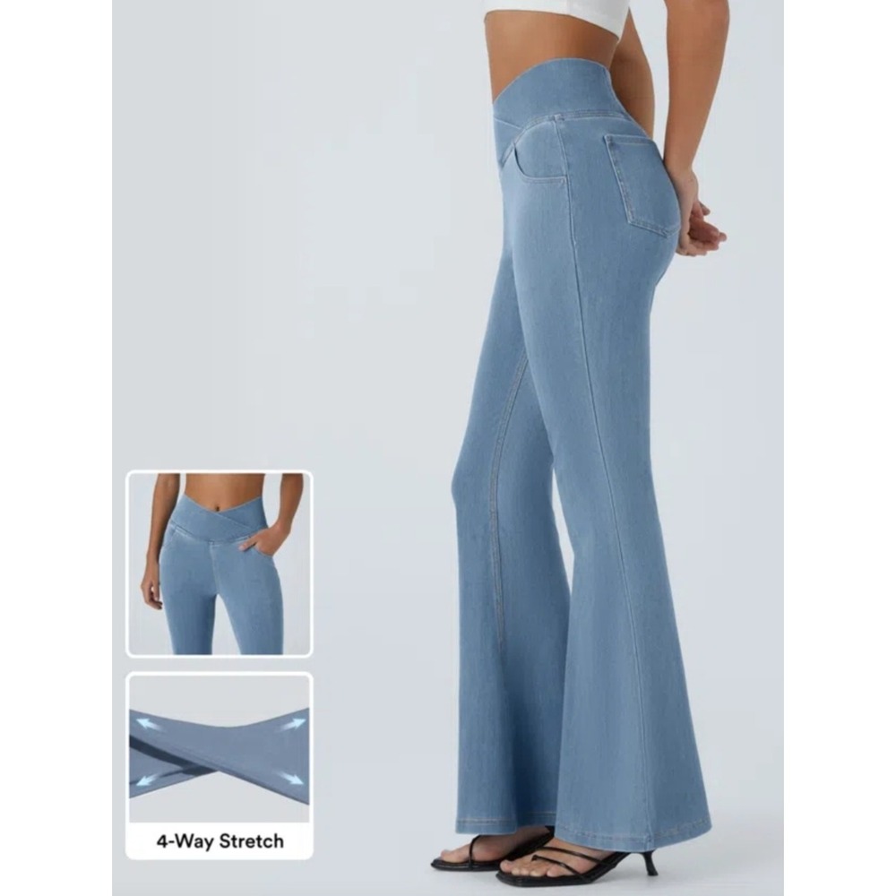 Halara Flex High Waisted Crossover Pocket Washed Casual Jeans Small Petite